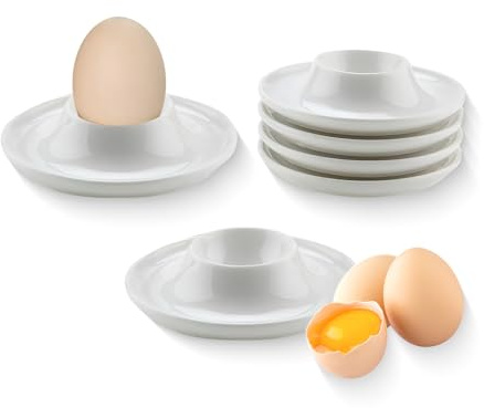 6PCS Egg Cups, Plastic Egg Stand Plates Stackable Soft Hard Boiled Eggs Holder with Round Base for Serving, Breakfast, Brunch - Kitchen Table Decor (White)