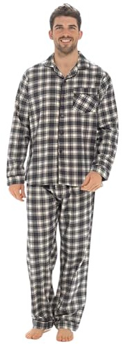 INSIGNIA Mens Reactive Dye Flannel Pyjamas 100% Cotton (UK, Alpha, L, Regular, Regular, New Grey Check)