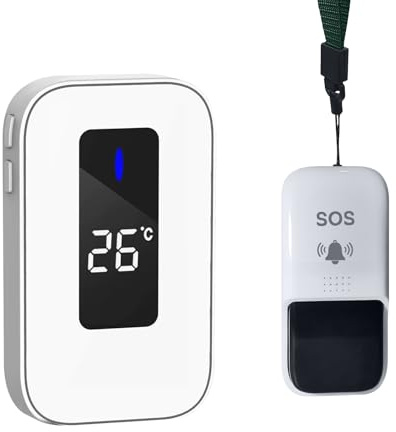 ALEENFOON Wireless Personal Alarms for Elderly with Temperature Display Caregiver Pager Self-Generating Power Elderly Alarm Call Button Fall Alarm for Elderly /Patient/Child/Pregnant (1 to 1 )