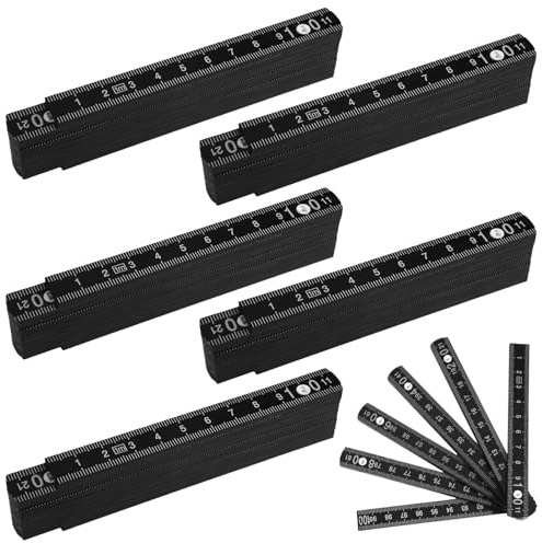 5 Piezas Metro Plegable de 1 m, 10 Tramos Regla Plegable de Plástico, Metro con Doble Escala de Medición Precisa, Negro Reglas Plegables Robusta y Portátil, Regla para Talleres, Carpinteros, Albañiles