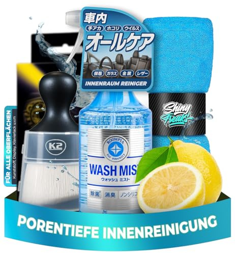 Shiny Freaks Soft99 Wash Mist (300ml) Innenraumreiniger Auto + K2 Pro Flato Pinsel + Mikrofasertuch Auto Innenraum Reiniger für Kunststoff, Glas, Polster & Leder, Cockpitpflege Auto Reinigungsset