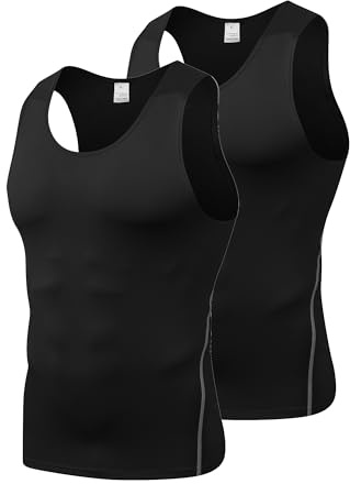 Yuerlian Men’s Compression Vest 2 Pack Gym Sleeveless Tank Tops Quick Dry
