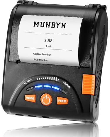 MUNBYN Bluetooth Receipt Printer, 58mm Mini Wireless POS Thermal Printer for Restaurant, Portable for Android/Windows