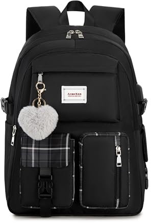Acmebon Mädchen geräumig Mode Laptop Rucksack Casual täglichen Rucksack für Frauen Schwarz