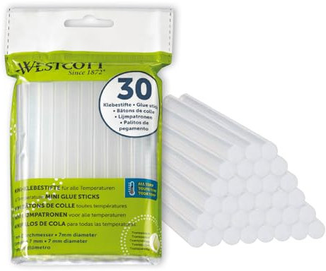 Westcott hot Glue Sticks 7mm 30 Pieces | Refill Pack Glue Sticks for Standard-Sized hot-melt Glue Gun 7 x 102mm | Transparent hot-melt Glue cartridges for All Temperature ranges | E-16837 00