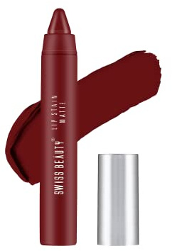 Swiss Beauty Stain Matte Lipstick | Long Lasting, Hydrating & Lightweight Lipstick | Red Wine, 3.4gm