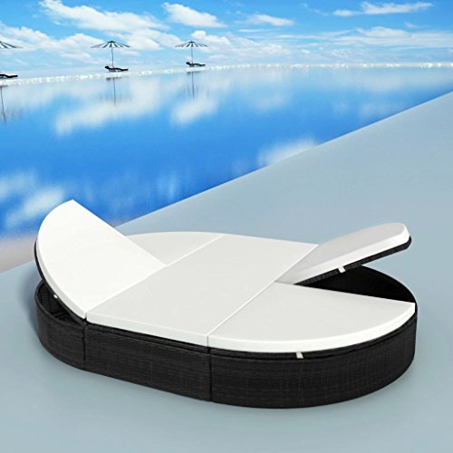 Tidyard Doppel-Sonnenliege Gartenliege Polyrattan Doppelliege mit Sitzpolster Verstellbar Outdoor Garten 2-Personen-Sonnenliegen 200 x 140 x 28 cm