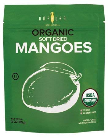 Amphora Dried All Natural Organic Mango Healthy Snack Fruits Vegan Kosher Gluten Free 3 Oz Each (Pack of 1)