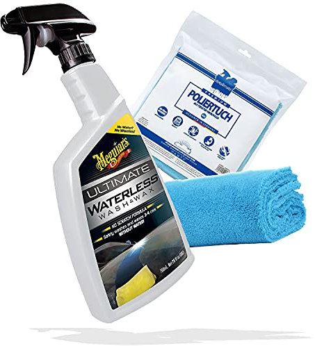detailmate Auto Trockenwäsche Set | 1x Meguiar's Ultimate Wash & Wax + 1x Mikrofaser Poliertuch 40x40 550 GSM | Auto waschen ohne Wasser