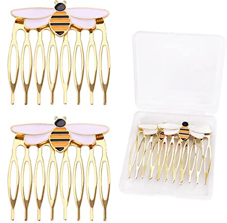 2 Stück Biene Haarkamm Mit Kunststoff-Box,Legierung Bee Haarkamm Klein,Frauen Biene Kamm Haarspang,Haarkamm Haarschmuck Klein Für Marienkäfer Party