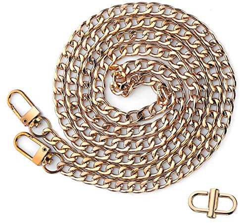 Yolev Taschenkette Gold Wallet Chain Strap 130 cm Ketten Tote Bag Wallet Strap mit Metallschnalle für Geldbörse Kettenriemen Handtasche Geldbörse Clutch Messenger Bag DIY Ersatzband