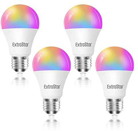 EXTRASTAR Smart Glühbirne E27, Alexa LED WiFi Lampe 2700K-6500K, 10W 1000LM Mehrfarbige WLAN Dimmbar Glühbirne, RGB Birne Kompatibel mit Alexa Echo,Google Home, 4 Stück