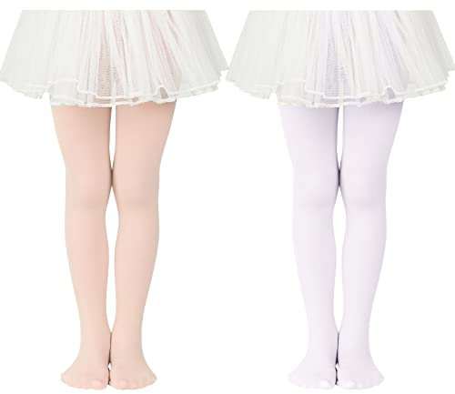 Durio Strumpfhose Mädchen Elastisch Babystrumpfhose Ballettstrumpfhose Tanzstrumpfhose Anti-Rutsch Weiß u. Pink 3-6 Jahre (Tag Size M)
