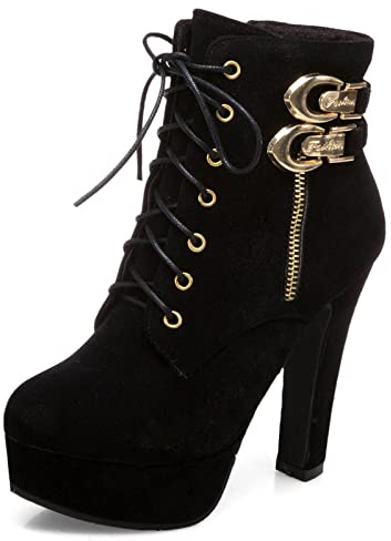 Viéctaa Bottines Lacets Femme Hiver Talon Haut Plateforme