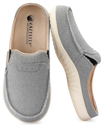 LazyStep Men's Slippers with Arch Support, Canvas Mens Orthopedic Slippers, Slip on Clog, Trevor Indoor Outdoor Non-Slip House Shoes for Men(Pale Grey, Size 14)