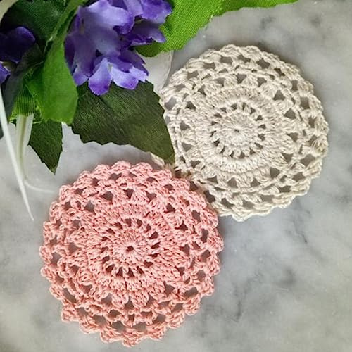 IsolaY Tapete de Mesa de algodón Redondo de Encaje, tapete de Comedor, Mantel de Ganchillo, Taza, Mantel, Posavasos de té, tapete Hecho a Mano, Cocina, Rojo, Redondo 10cm