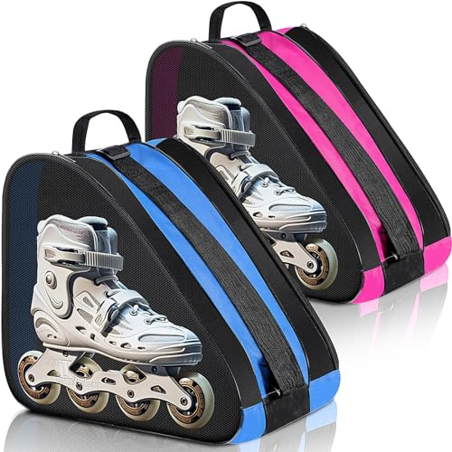 CHENGU 2 Pack Roller Skate Bag - Large Capacity Breathable Ice Skate Bag with Adjustable Shoulder Strap for Boys, Girls & Adults (Pink and Blue)