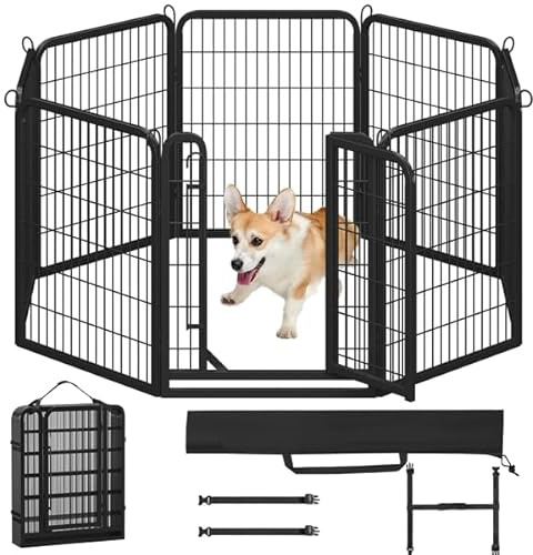 Yaheetech Recinto per Cani 8 Pannelli 65 x 80 cm in Metallo Trasportabile Giardino Conigli Cuccioli Recinzione Rete Animali Domestici Nero