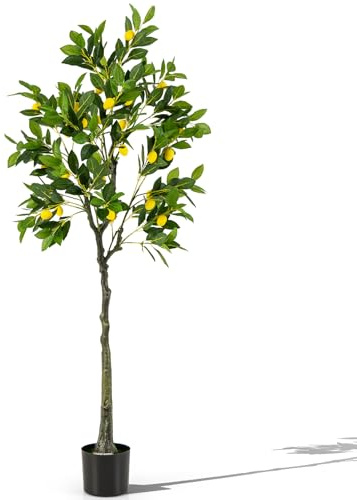GIANTEX Konstgjord citronträd, 80/120/160 cm, med 9/18/27 stora frukter, dekorativ växt med realistiska grenar, Citrus i blomkruka för vardagsrum, kontor, hall (160 cm)