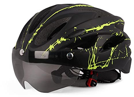 Casco da Bici, Casco da Ciclismo per Uomo Adulto Donna Casco Protettivo con Visiera Magnetica (Verde nero)