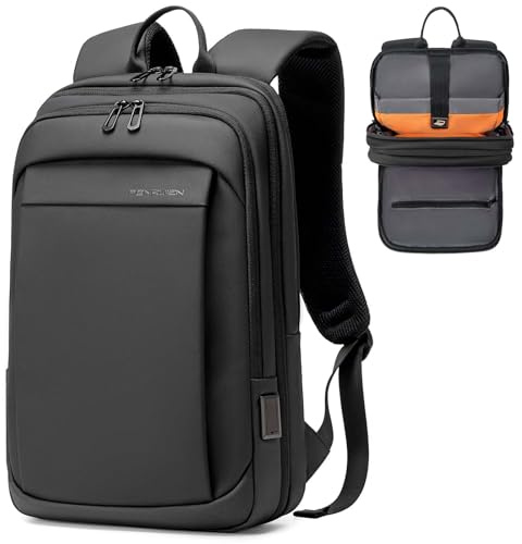 FENRUIEN Work Backpack for Men, Water Resistant Expandable Backpack with USB C Charging Port, Black 15.6 Laptop Backpack