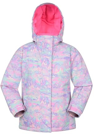 Mountain Warehouse Snowdrop Printed Kids Ski Jacket - Waterproof, Integrated Snowskirt, Detachable Hood, Adjustable Cuffs -Best for Snowboarding, Winter Sports Pale Blue Kids Size 9-10 Years
