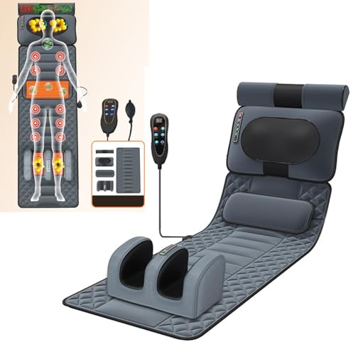 Masaje eléctrico de cuerpo completo, colchoneta de colchón con calefacción plegable con 20 cabezales de masaje con nudos de cuello, 9 masajes con 10 motores vibratorios, para alivio del dolor de