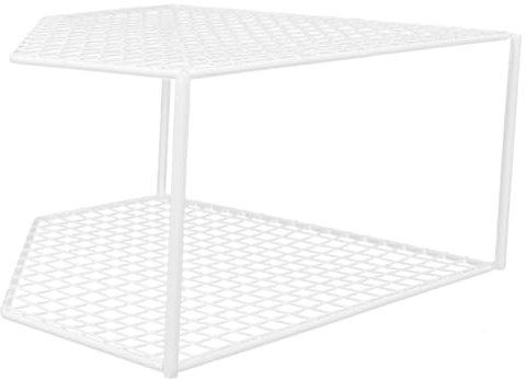 Didiseaon 2-tier Corner Pan Organizer Rack Multi-function Table for Kitchen Storage White Iron Frame 18cm Height Convenient Household Cookware Stand for Pots and Pans