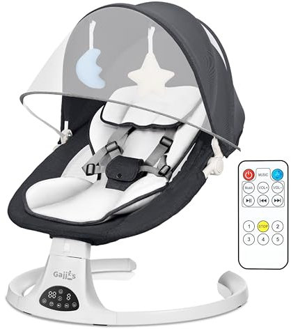 Baby Chair, Music Bluetooth Enabled Electric Swing with 5 Swing Speed 3-Stage Timer Portable Baby Electric from Birth for 0 Months Plus Newborn Boys Girls (Grey)