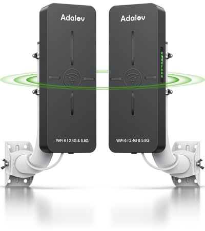AdaLov CPE882 WiFi 6 Puente Inalámbrico 2.4/5.8 GHz,Puente WiFi Gigabit Exterior Punto a Punto,Con Soporte,Antena 14 dBi,Impermeable,Extiende la Red a Cámara/Garaje/Anexo/Granero/Cobertizo,Plug & Play