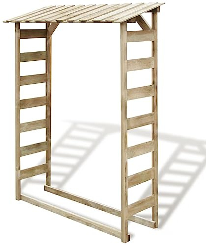 Mokuyary Vedförvaringsskydd 150 x 44 x 176 cm furu impregnerat växthus, förvaringshylla för öppen spis, vedförvaringsställ för förvaring av ved