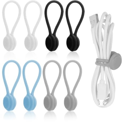 KZAQW 8 Piezas Bridas Cables Sujetacables Magnéticos, Multifuncionales para Organizar Cables, Sujeta Cables Enrollador para Auriculares y Cables USB, para Oficina Escuela Hogar