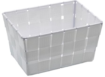 WENKO Aufbewahrungskorb Adria Mini Weiß - Badkorb, rechteckig, Kunststoff-Geflecht, Polypropylen, 19 x 9 x 14 cm, Weiß Mini Long