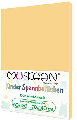 Müskaan Jersey Kinder Spannbettlaken | Betttuch 100% Baumwolle | Baby Spanbetttuch 60x120 cm - 70x140 cm | Bettlaken Qualität 135 g/m² | Gelb