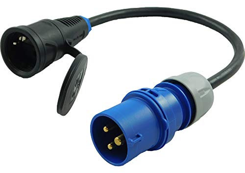NWP-adapter CEE-kontakt 230 V 16 A till Schuko-koppling – 3 x 2,5 mm² gummislangledning – IP44 – för camping, husvagn, båt, marknader, utomhus