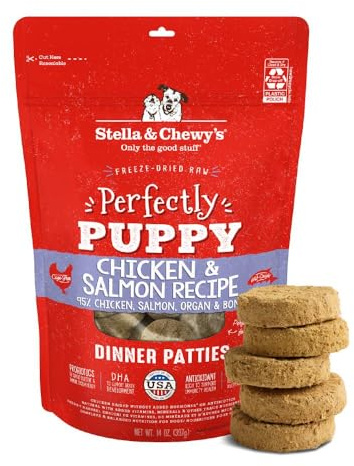 Stella & Chewy's Freeze Dried Raw Dinner Patties – Crafted for Puppies – Grain Free, Protein Rich Perfectly Puppy Chicken & Salmon Recipe – 14 oz Bag