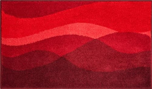 Grund Badteppich, Ultra Soft und Saugfähig, rutschfest, 5 Jahre Garantie, Hills, Badteppich 60x100 cm, rubinrot