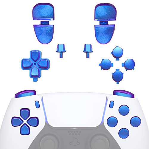 eXtremeRate Tasti per ps5 Controller BDM-030/040/050,Pulsanti D-Pad Trigger R1 L1 Grilletti R2 L2 Pulsante Share Option Ricambio per ps5 Joystick BDM 030 040 050-Camaleonte Viola Blu