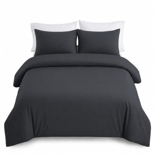 IR Imperial Rooms King Size Duvet Cover Set, Charcoal, 230 x 220 cm | Brushed Microfiber, 3 PCs, Plain, with Pillow Cases, Button Closure