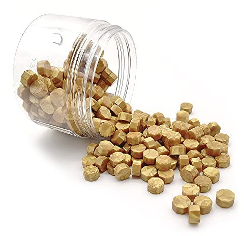 YDHfdc 200 Pcs Perlas de Cera de Sellado Octogonales Perlas de Cera para Sellarsellar Perlas de Cera para Lacrar Invitaciones de Boda, Tarjetas Regalo, Cartas (Oro)