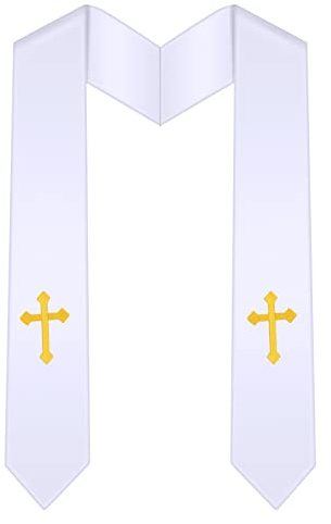 Tarpop Embroidery Clergy Stole Church Pastor Wedding White Traditional Choir Stole with Embroidery Cross for Men Wedding Officiant Priest Robe Accessories