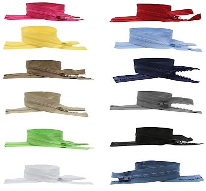 DOJA Barcelona Separerbar dragkedja, paket 12, 40 cm, nr. 5, 12 blandade färger, dragkedjor på metern för sömnad, dragkedja för jackor, väskor, jeans, rockar, ryggsäckar