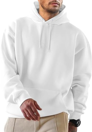 JMIERR Men's Hoodies Cotton Oversized Hooded Sweatshirt Drawstring Pullover Hoodie Casual Long Sleeve Shirts Sweater Top,White,XX-Large