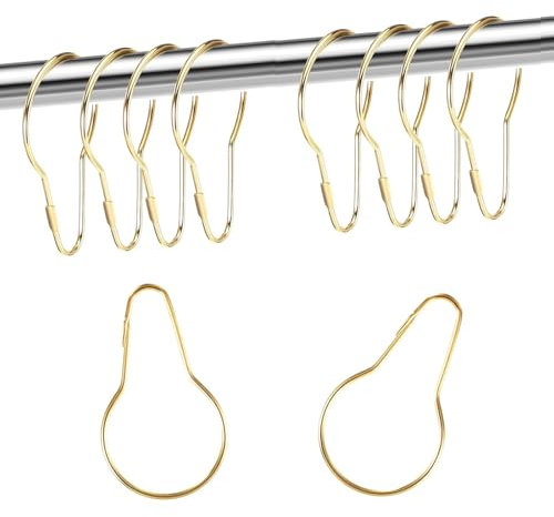 TA-VIGOR 10pc Shower Curtain Rings, Metal Decorative Hooks, Loop Hangers, Hanging Shower Clips for Bathroom, Bedroom, Kitchen Curtain Rods, Gold