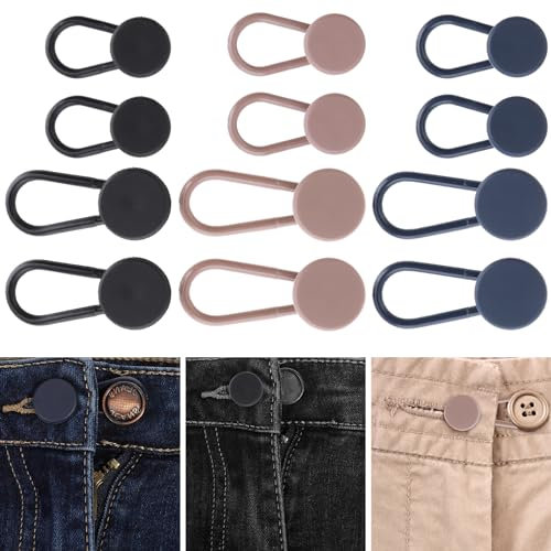 Amaxiu 12 Stück Hosenknopfverlängerung, Knopfverlängerung für Hosen Flexible Knopfverlängerung für Jeans Elastischer Bund Expander für Damen Herren Anzug Hosen Hemd