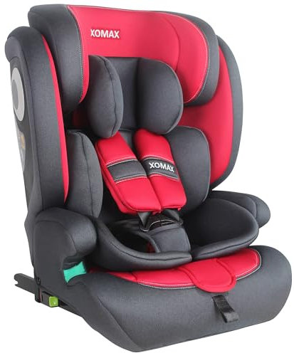 XOMAX LM238 Kindersitz mit ISOFIX I mitwachsend I 9-36 kg, 15 Monate - 12 Jahre, Gruppe 1/2/3 I 5-Punkt-Gurt und 3-Punkt-Gurt I Bezug abnehmbar und waschbar I ECE R129 I anthrazit-rot