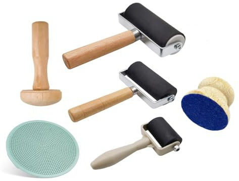 Paint Roller for Crafts, Rollers for Painting,6PCS Printmaking Supplies Ink Roller with Grip Handle Printmaking Board Paper Printing Ink Rubbing Brayer Roller for Crafts