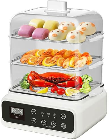 SAWEEZ Vaporiera Elettrica, capacità 14,6 L, Vaporiera Elettrica a 3 Livelli, Appuntamento 24 Ore, Fornello da 1500 W, Cucina Sana, per Riso, Verdure, Carne, Pesce