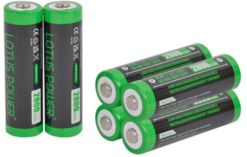LOTUS POWER 6 pezzi Batterie ricaricabili Ni-MH AA, portatili e riciclabili 2800 mAh batterie AA 1,2 V (confezione da sei)