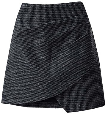 Ganzbettrock 2023, Wolle, kurzer Rock, Hahnentritt-Tasche, Hüftrock, Herbst- und Winter-Taille, dünn, unregelmäßig, A-Linie, Ballett-Wickelrock für Damen, Schwarz , XXL